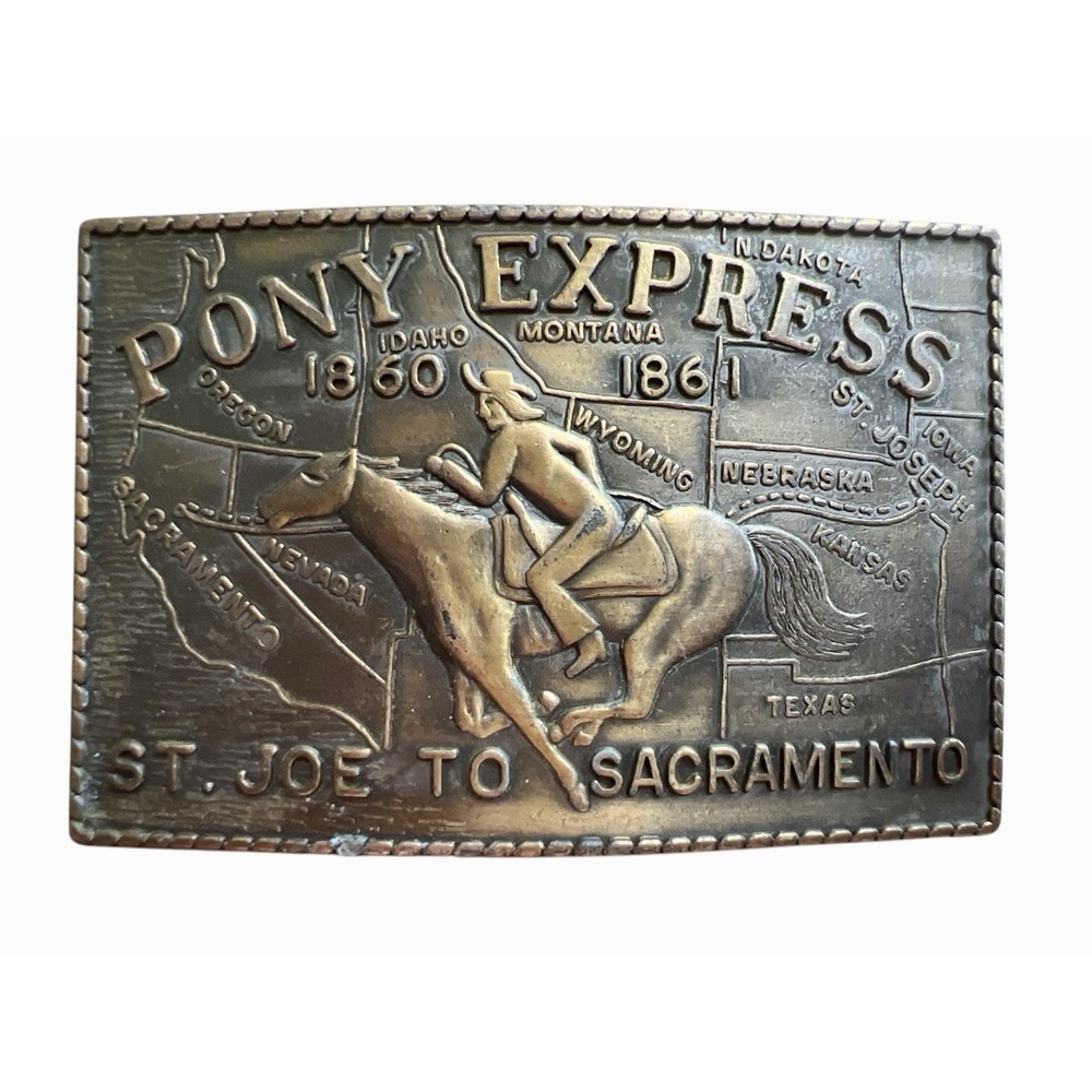 1974 Sears Road Handler Tires Advertising Brass Belt Buckle Pony‎ Express